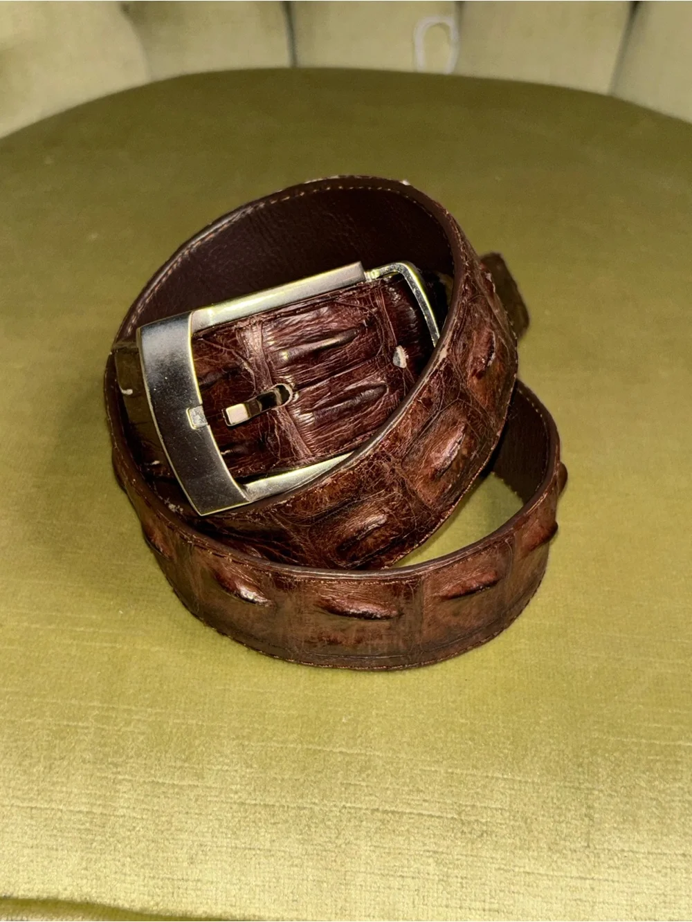 Genuine Exotic Horned Caiman  Western Belt with Buckle - Brown 36